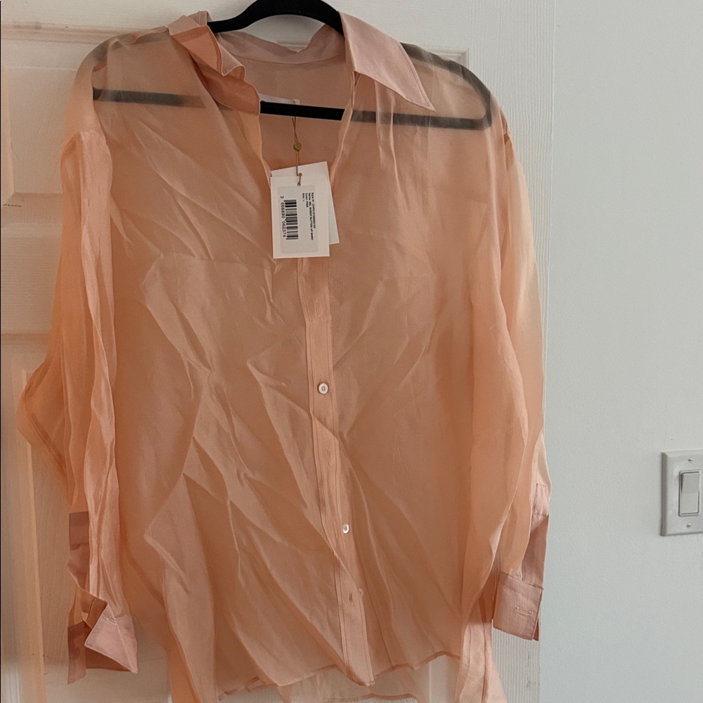 The Frankie Shop Sheer Peach Button-Down Shirt